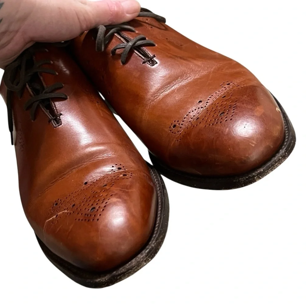 Charles Tyrwhitt men’s brown leather lace up oxford dress shoes Made in England